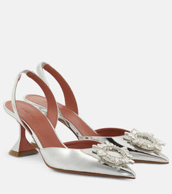 Amina Muaddi Begum 95 mirrored leather slingback pumps | LYBSTORE