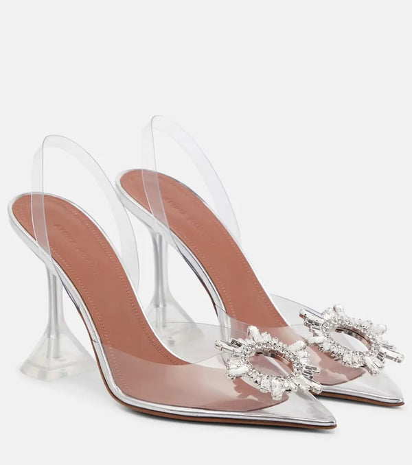 Amina Muaddi Begum embellished PVC slingback pumps | LYBSTORE