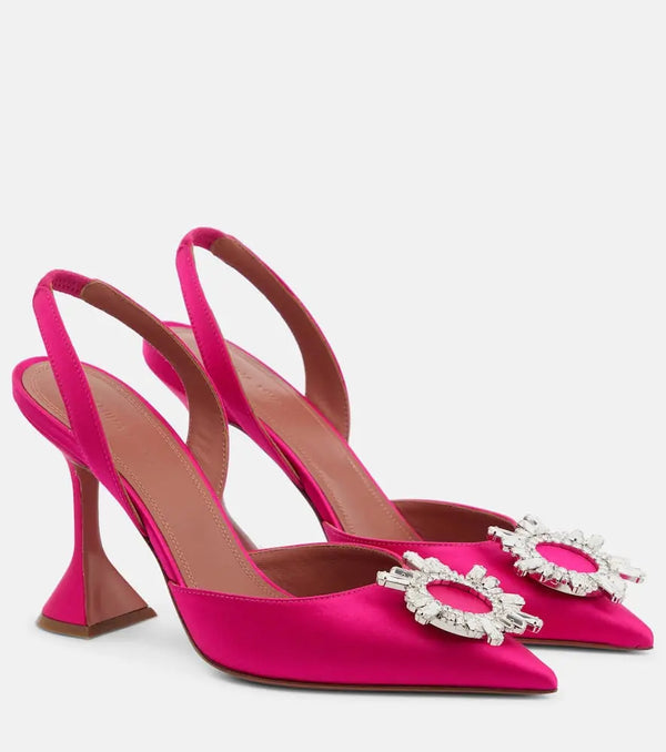 Amina Muaddi Begum embellished satin slingback pumps | LYBSTORE