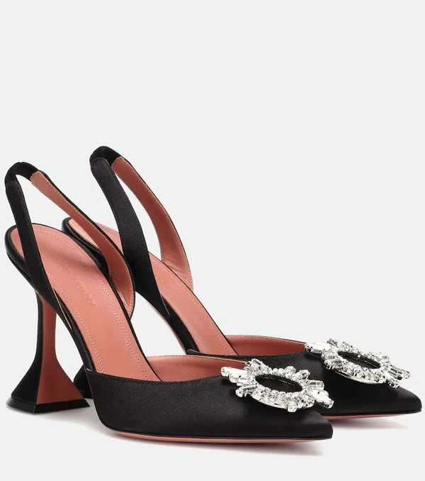 Amina Muaddi Begum satin slingback pumps | LYBSTORE