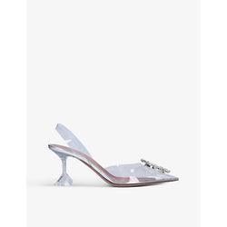 Amina Muaddi Begum slingback crystal-embellished PVC heeled mules | LYBSTORE