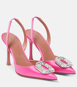 Amina Muaddi Camelia satin slingback pumps | LYBSTORE