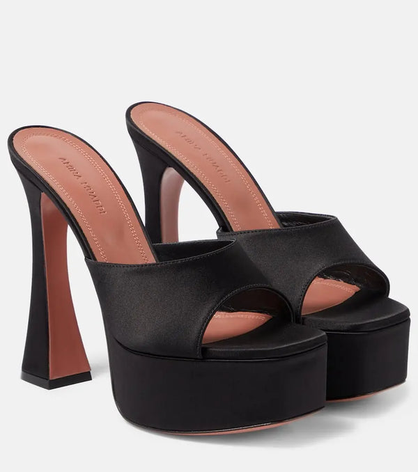 Amina Muaddi Dalida satin platform mules | LYBSTORE