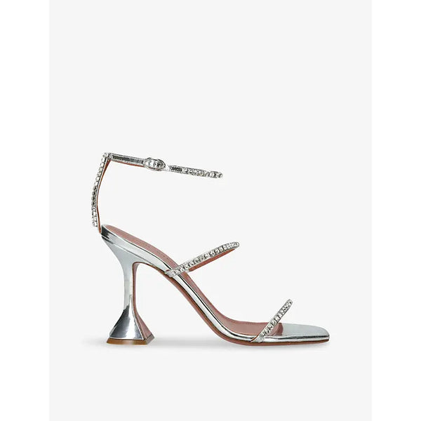 Amina Muaddi Gilda crystal-embellished metallic-leather heeled sandals