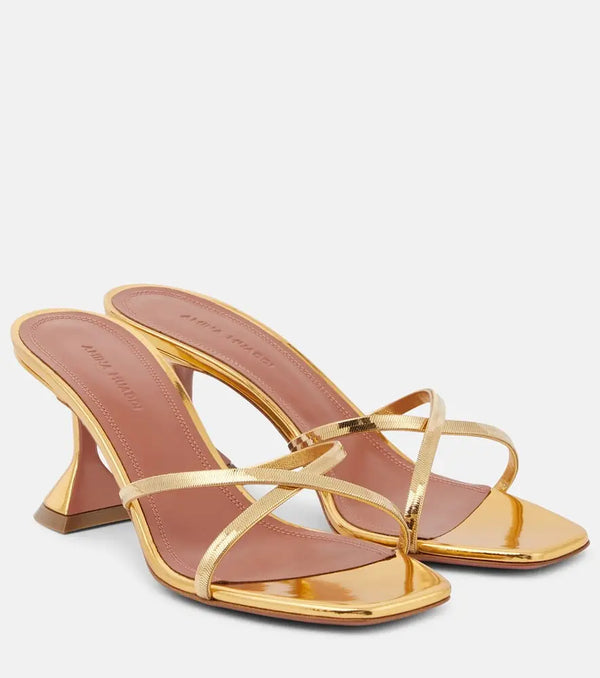 Amina Muaddi Henson 70 metallic leather mules | LYBSTORE