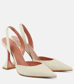 Amina Muaddi Holli 95 canvas slingback pumps | LYBSTORE