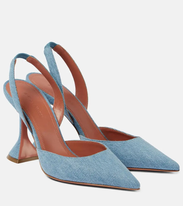 Amina Muaddi Holli 95 denim slingback pumps