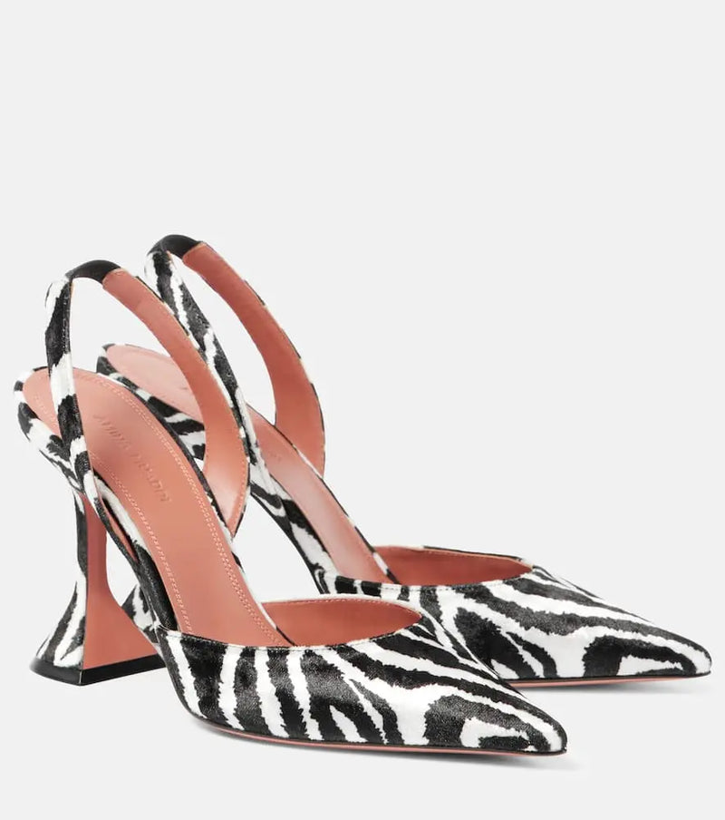 Amina Muaddi Holli zebra-print velvet slingback pumps | LYBSTORE