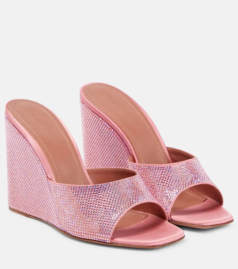 Amina Muaddi Lupita embellished satin wedge sandals | LYBSTORE