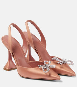 Amina Muaddi Rosie embellished satin slingback pumps