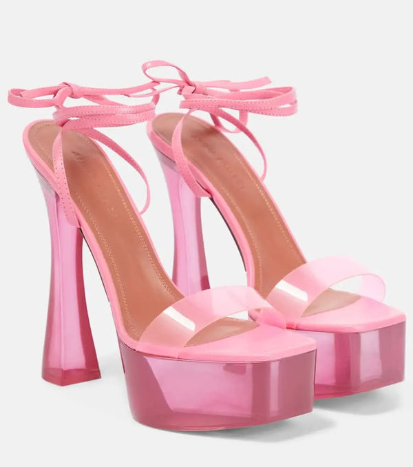 Amina Muaddi Sita leather and PVC platform sandals | LYBSTORE