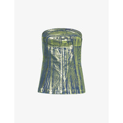 Womens Amy Lynn Johanna foil-coated denim corset top