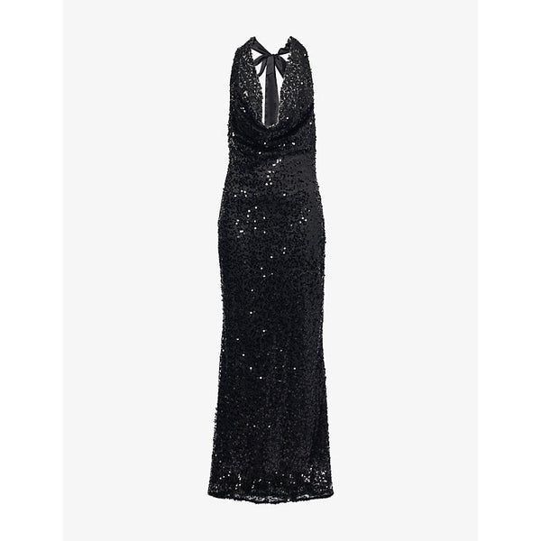 Womens Amy Lynn Plunge halterneck sequin woven maxi dress