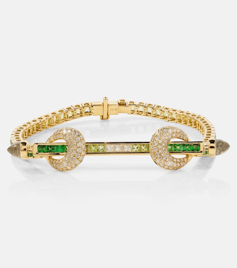 Ananya Chakra 18kt gold bracelet with diamonds, quartz, tsavorites, and peridots