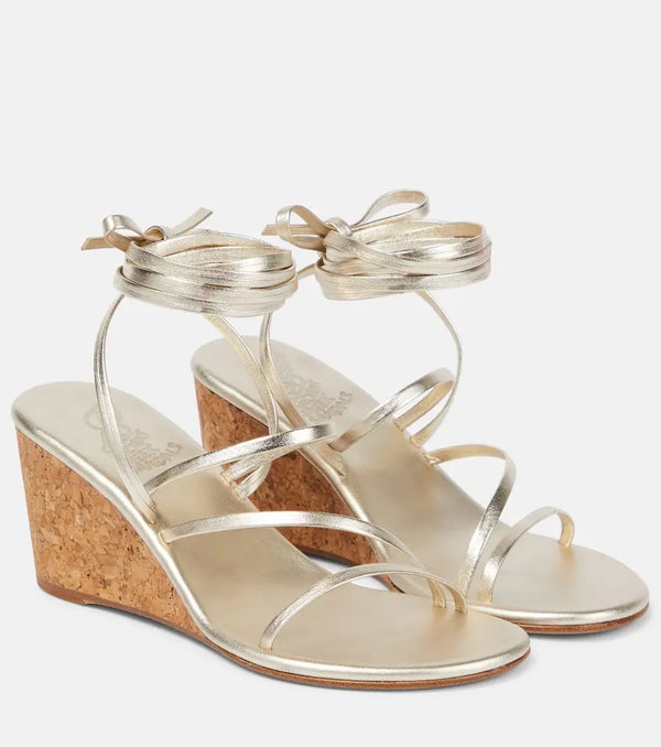 Ancient Greek Sandals Lithi metallic leather wedge sandals | LYBSTORE