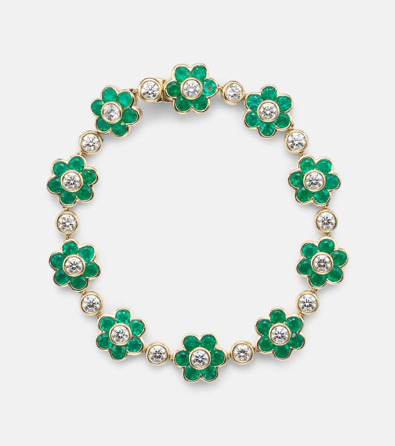 Anita Ko Flora 18kt yellow gold bracelet with emeralds and diamonds