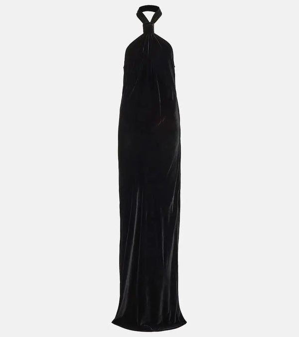 Ann Demeulemeester Halterneck velvet maxi dress | LYBSTORE