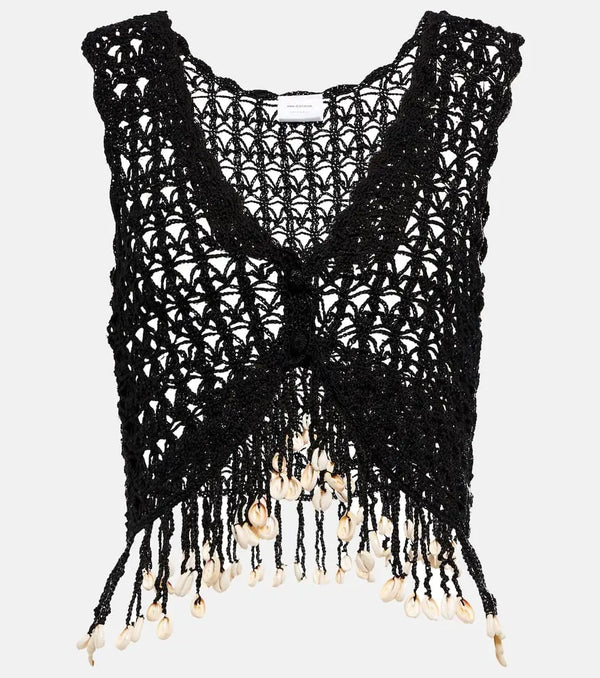 Anna Kosturova Fringed crochet crop top | LYBSTORE