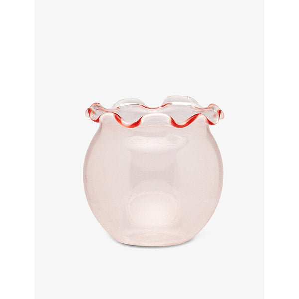 Anna + Nina Ruby scalloped-edge glass tealight holder 8cm | LYBSTORE