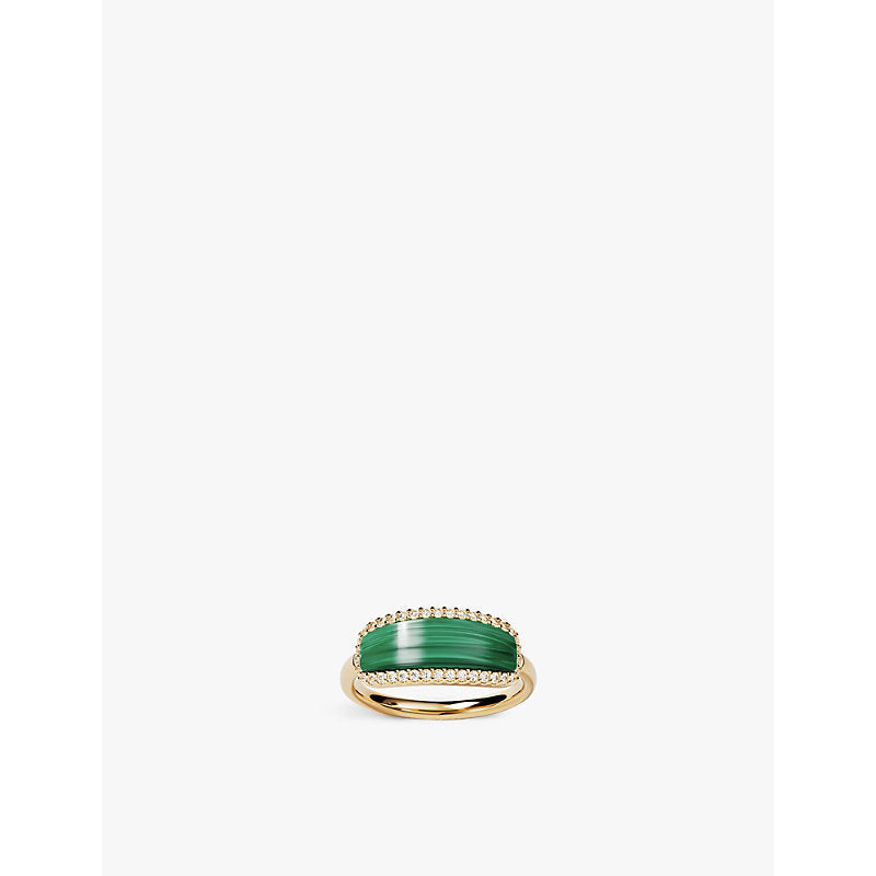 Apm Monaco 18ct yellow-gold plated yellow-alloy malachite and cubic zirconia ring