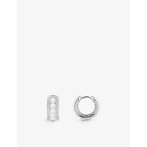 Womens Apm Monaco Eternelle sterling-silver, freshwater pearl and zirconia double-hoop earrings