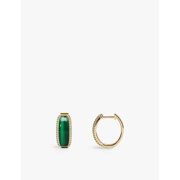 Apm Monaco Lagoon Hoop 18ct yellow gold-plated metal alloy, cubic zirconia and malachite earrings | LYBSTORE