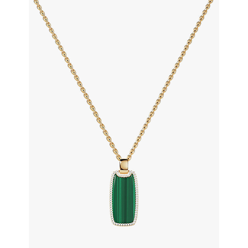 Apm Monaco Lagoon Medal 18ct yellow gold-plated metal alloy, cubic zirconia and malachite pendant necklace