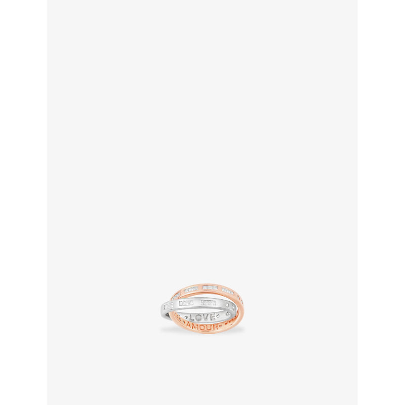 Womens Apm Monaco Love Our Planet Morse Code sterling-silver, 18ct rose gold-plated alloy and cubic zirconia ring