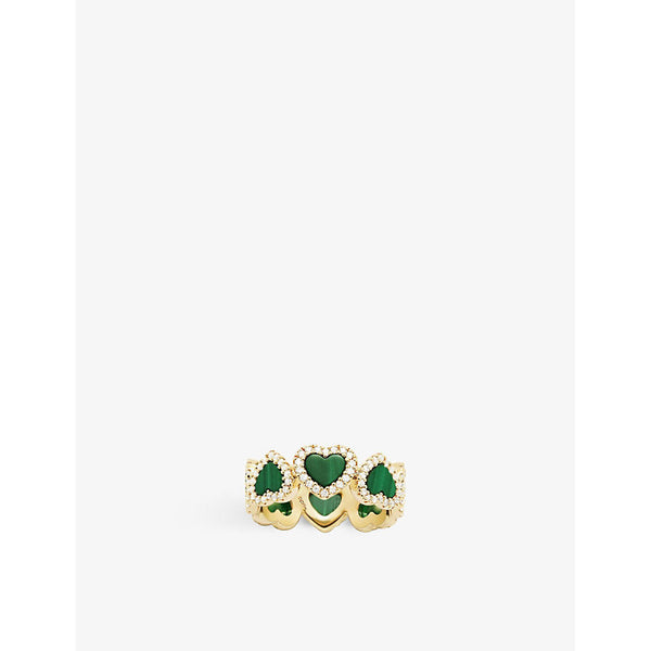 Womens Apm Monaco Malachite heart 18ct yellow gold-plated metal alloy and zirconia ring