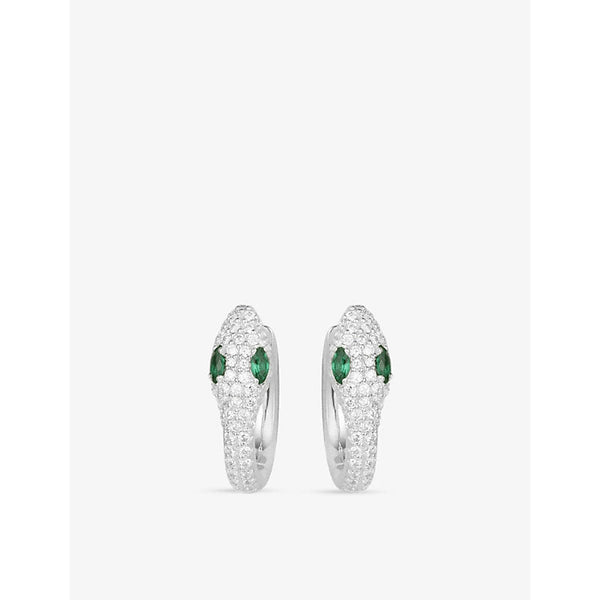 Womens Apm Monaco Serpent white and green nano-encrusted zirconia 925 sterling silver hoop earrings