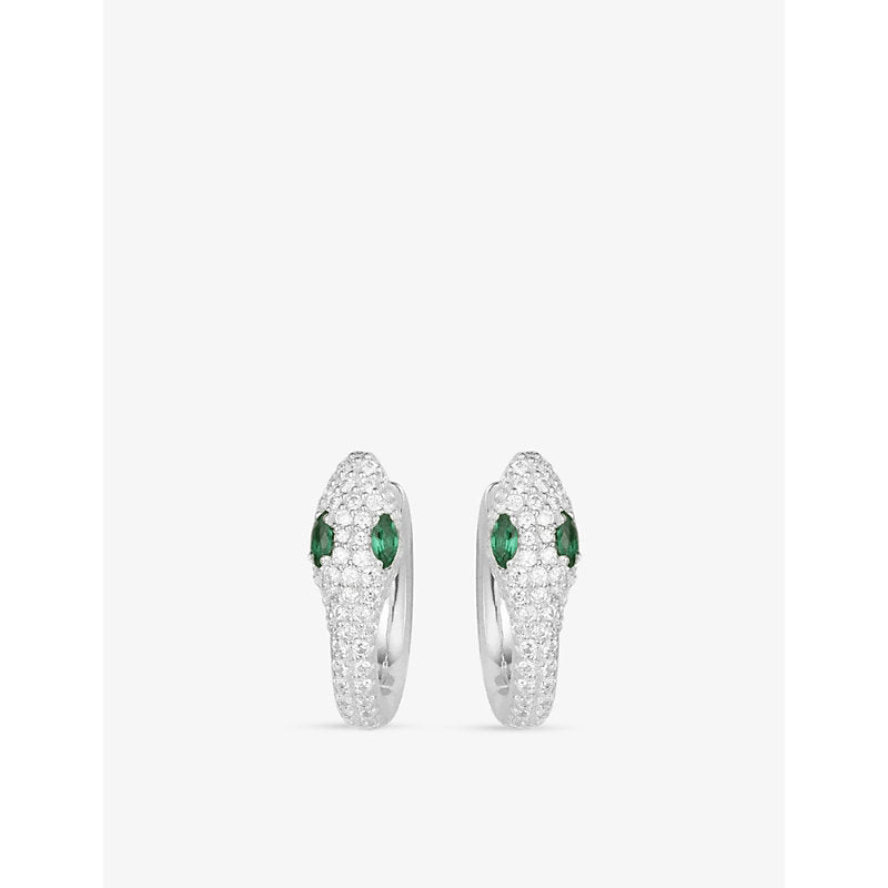 Womens Apm Monaco Serpent white and green nano-encrusted zirconia 925 sterling silver hoop earrings