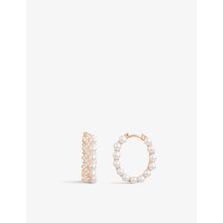 Apm Monaco Up And Down 18ct rose gold-plated metal, zirconia and pearl hoop earrings