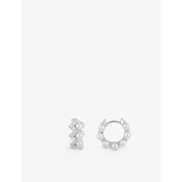 Womens Apm Monaco Up and Down small sterling-silver, freshwater pearl and zirconia hoop earrings