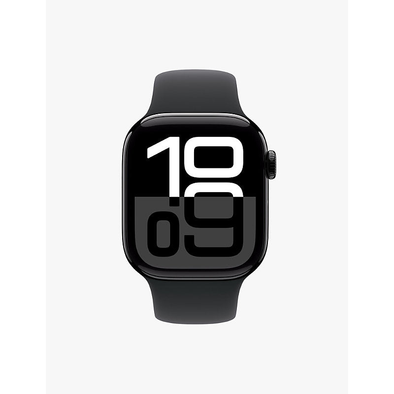 Mens Apple Watch Series 10 GPS 42mm black aluminium case sports band small/medium