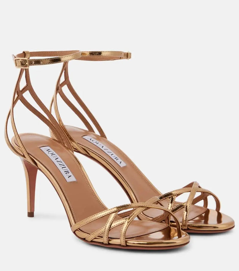 Aquazzura All I Want 75 mirrored leather sandals | LYBSTORE