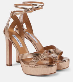 Aquazzura Ari 120 metallic leather platform sandals | LYBSTORE