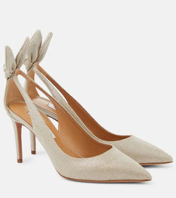 Aquazzura Bow Tie 85 metallic canvas pumps | LYBSTORE