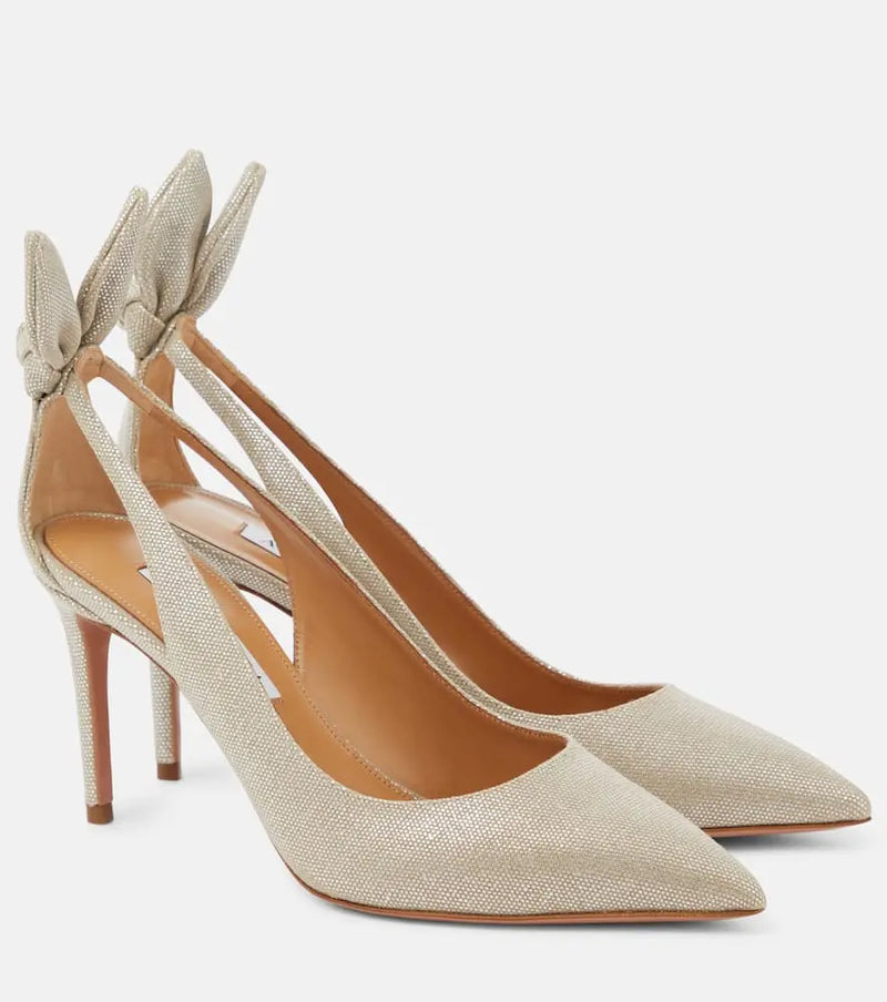 Aquazzura Bow Tie 85 metallic canvas pumps | LYBSTORE