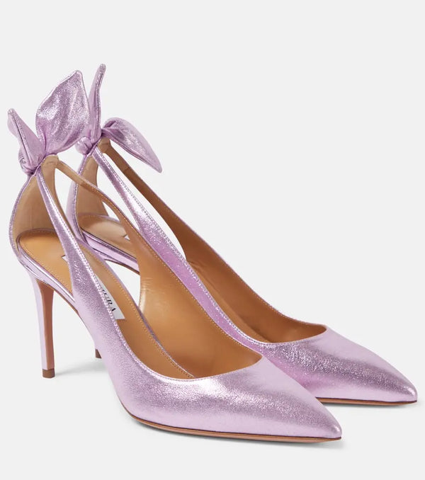 Aquazzura Bow Tie 85 metallic leather pumps