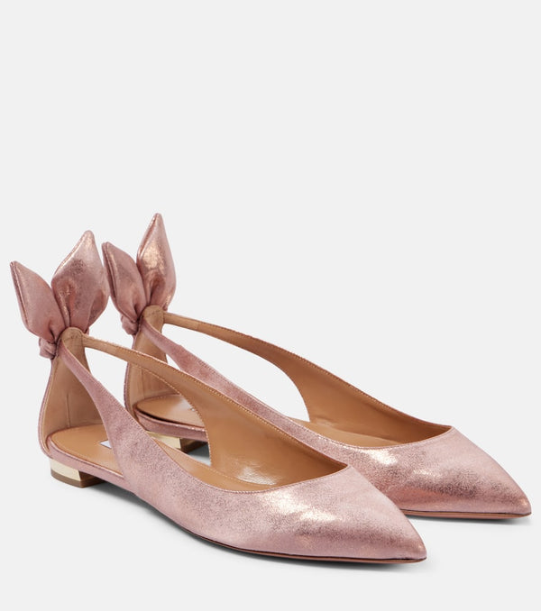 Aquazzura Bow Tie metallic leather ballet flats