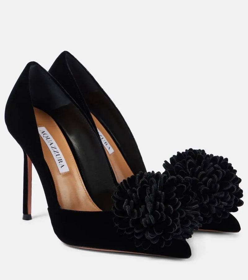 Aquazzura Couturier 105 floral-appliqué velvet pumps