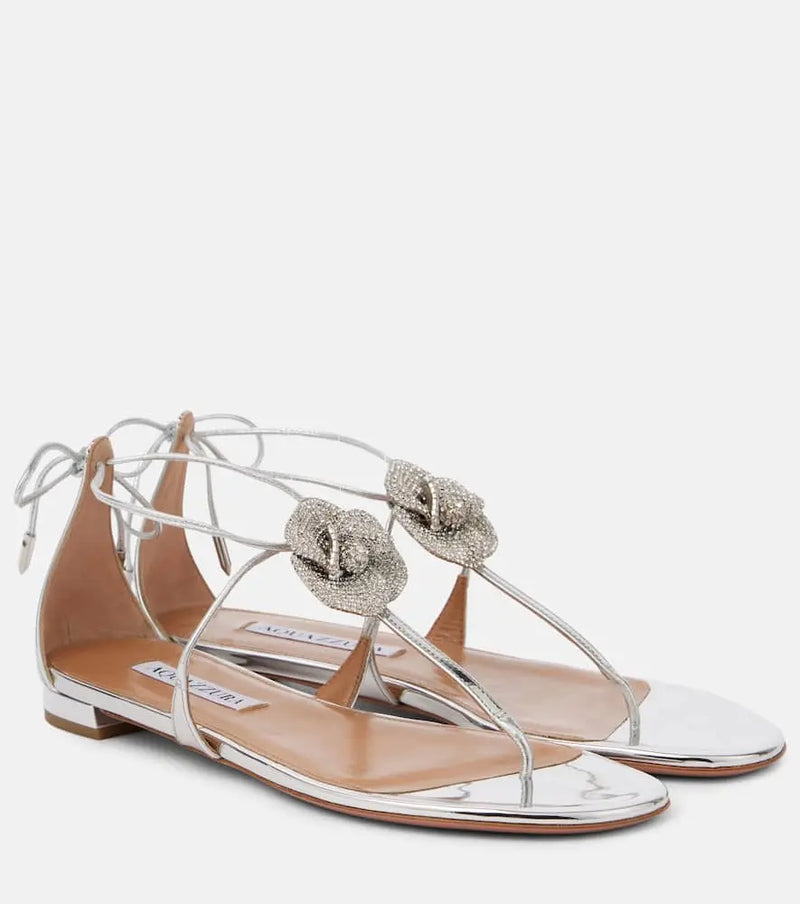 Aquazzura Crystal Orchid mirrored leather sandals | LYBSTORE