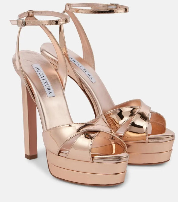 Aquazzura Divine mirrored leather platform sandals | LYBSTORE