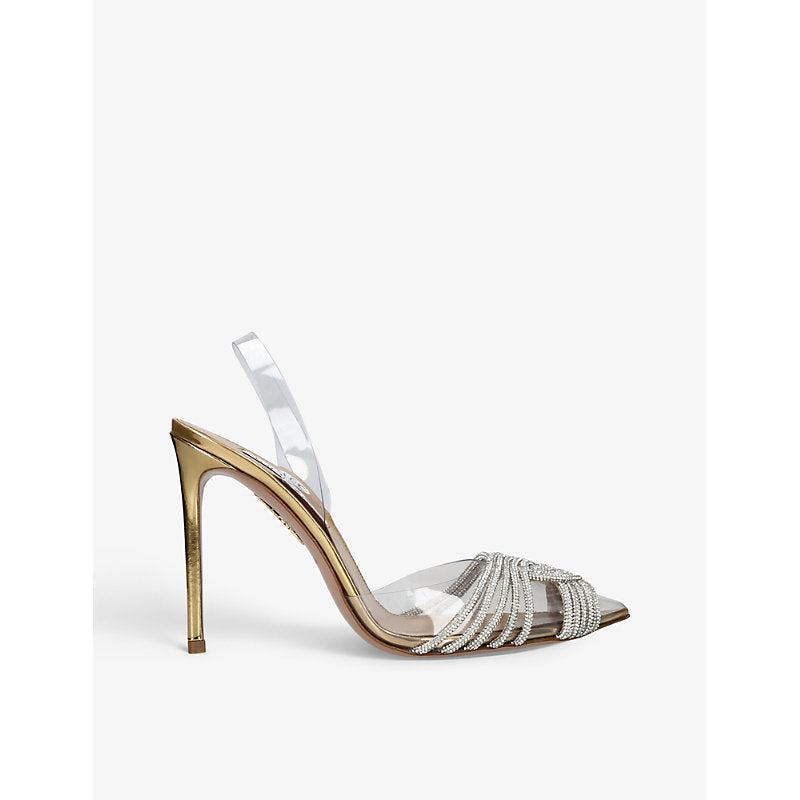 Aquazzura Gatsby 105 crystal-embellished leather and PVC slingback courts | LYBSTORE