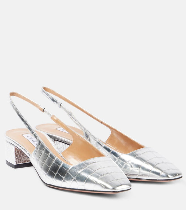 Aquazzura Ginza croc-effect leather slingback pumps