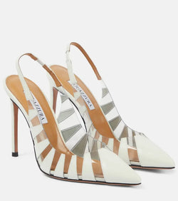 Aquazzura Hot Rumor 105 leather and PVC slingback pumps | LYBSTORE