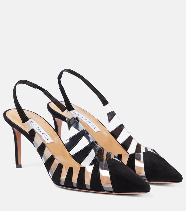 Aquazzura Hot Rumor 75 suede and PVC slingback pumps | LYBSTORE