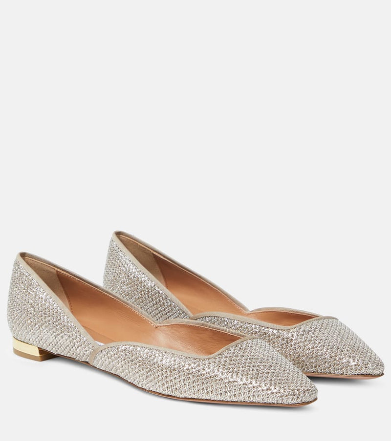 Aquazzura Maia metallic mesh ballet flats