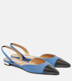 Aquazzura Milanese leather-trimmed slingback flats | LYBSTORE