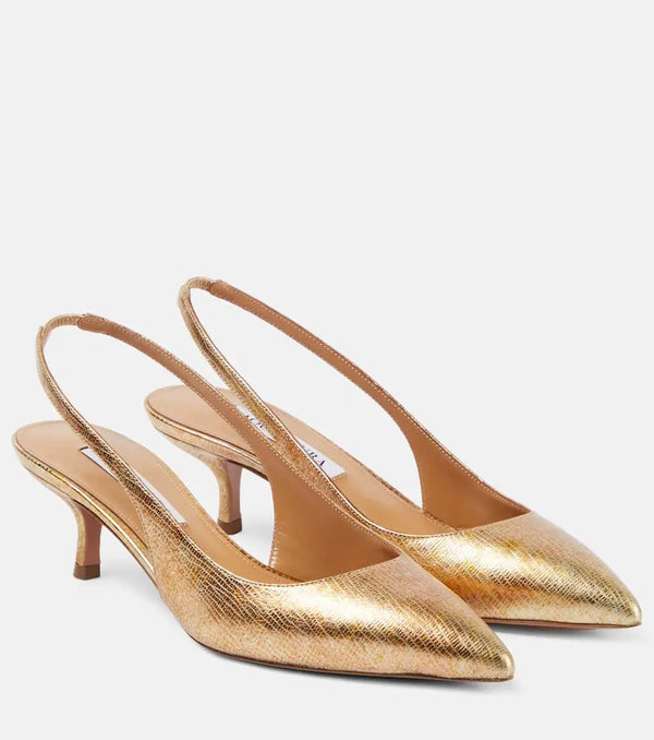 Aquazzura Purist 50 metallic leather slingback pumps | LYBSTORE